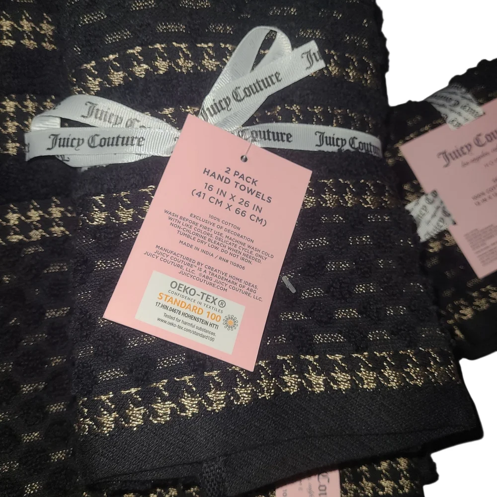 NWT Juicy Couture Black and Gold 7pc Towel Set